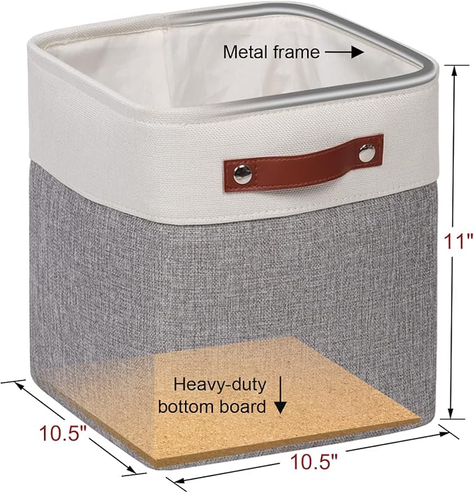 Fabric Storage Cubes 10.5x10.5x11in, Cube Storage Bins Organizers | Small storage cubes, Foldable Storage Basket, For Shelves Closet Organizers, with PU Leather Handle, , 6 Pack, Grey
