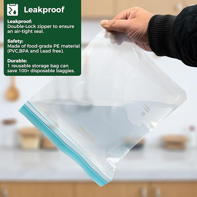 SPLF 12 Pack Reusable 2 Gallon Freezer Bags Dishwasher Safe, Extra Large Reusable Freezer Bags 2 Gallon, Leakproof BPA Free Food Storage Bags for Marinate Meat, Veggies, Homemade Bread, Travel Item