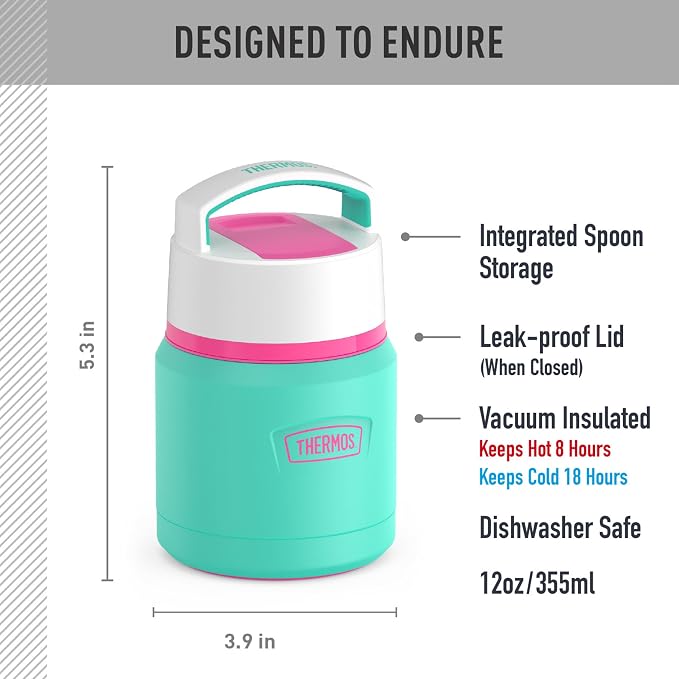 THERMOS ICON Stainless Steel Food Jar with Spoon, 12 Ounce, Teal