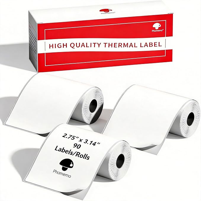 Phomemo Labels- 3 Rolls Thermal Label-M220/M221/M2500/M200/M260 Thermal Paper 2.75'' x 3.14''(70x80mm)- M220 Labels Multi-Purpose Sticker Label for Logo/Barcode/Address Label, Total of 270 PCS