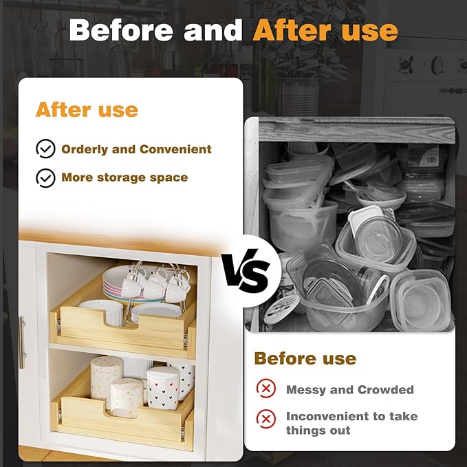 Pull Out Cabinet Organizer, 29''W×21''D Sliding Drawers for Cabinets, Soft Close Slide Out Wooden Pull out Drawers, Base Cabinet Organization for Kitchen, Pantry, Bathroom