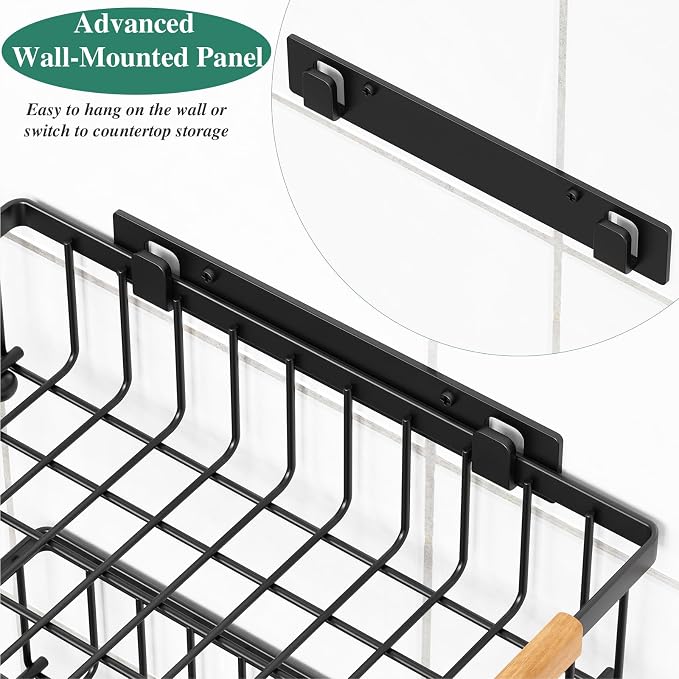 OKZEST 3-Tier Fruit Basket Fits Under Standard Upper Cabinet, 17.2" Tall | 2-In-1 Wall Mount & Countertop. Ultra-Fine Mesh Top Basket & Banana Hangers, Holds Potato, Onion, Bread, Snack, Fruit, Veggie