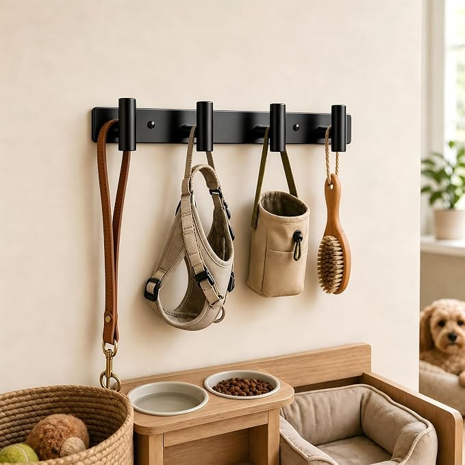 Coat Rack Wall Mounted-4 Hooks, Heavy Duty Stainless Steel Wall Hooks for Towel Coat Bag, Hat Rack Coat Hanger Coat Hooks Towel Racks for Bathroom Entryway Kitchen Hotel (Black, 2 Packs)