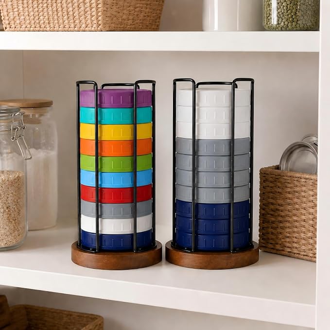 2 Pack Mason Jar Lid Organizer, Adjustable Cup Lid Holder for Cabinet & Countertop, Detachable Lid Storage Rack for Stanley, YETI, Simple Modern and Water Bottle Lids