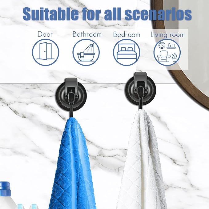 Wreath Hanger, Black-Plated Polished Super Suction for Glass Window, Kitchen, Bathroom and Restroom, 6 Pack, ABS Plastic