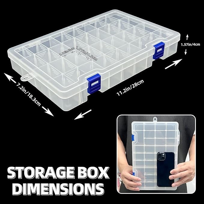DUOFIRE Plastic Organizer Container Storage Box Adjustable Divider Removable Grid Compartment for Jewelry Beads Earring Container Tool Fishing Hook Small Accessories(34 Grids, White X 2 Pack)