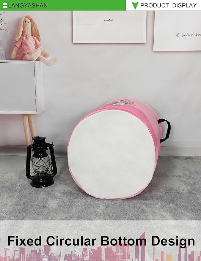 LANGYASHAN Storage Bin, Canvas Fabric Collapsible Organizer Basket for Laundry Hamper,Toy Bins,Gift Baskets, Bedroom, Clothes,Baby Nursery (Round Castle)