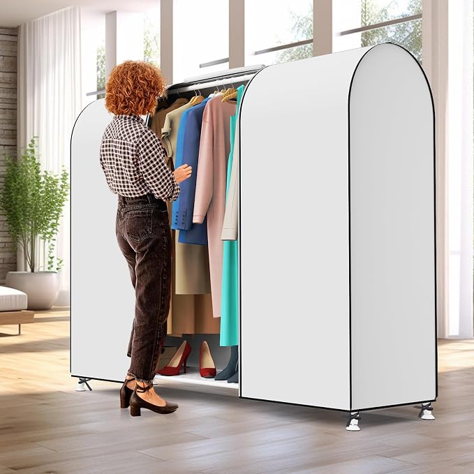Zilink Garment Rack Cover Large Cothing Rack with Cover 72 in, White | Dustproof, Breathable, 2 Durable Zippers, Clothes Rack Cover Garment Bags Protector for Garment Rack (Rack Not Included)