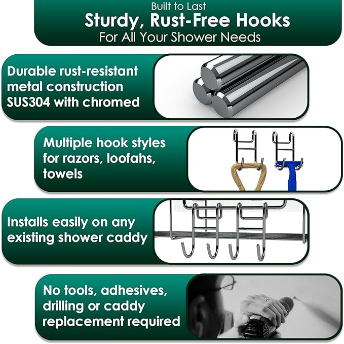Shower Caddy Hook Helmet Fence Hooks Hook Caddy Hooks for Hanging Wires Hooks for Wire Shelves Heavy Duty Rustproof Hook Utility Hooks 4 Pack Silver