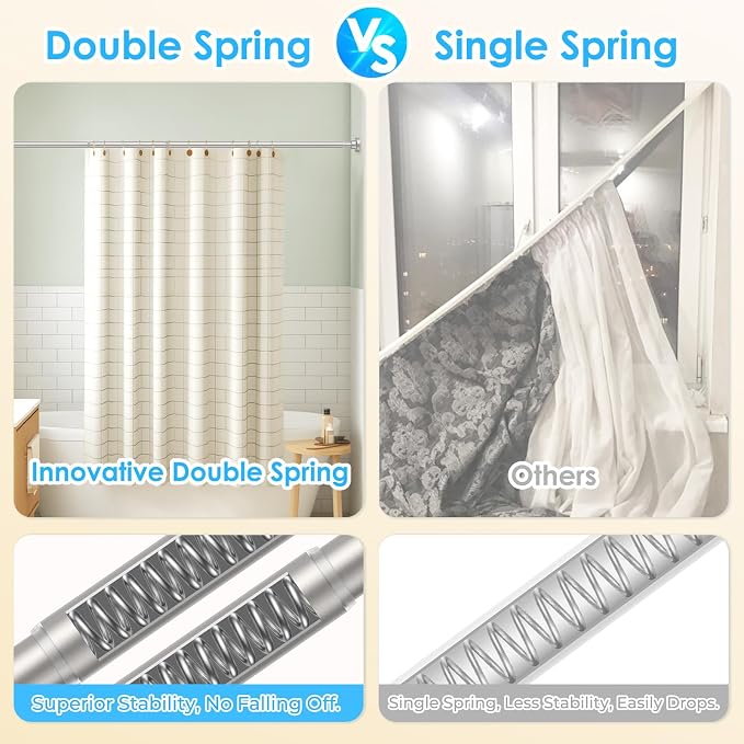 AIZESI Brushed Nickel Shower Curtain Rod, Adjustable 42-74 Inch Tension Shower Curtain Rod, 1" Diameter Shower Rod No Drilling, Anti-Slip, Premium Stainless Steel Anti-Rust