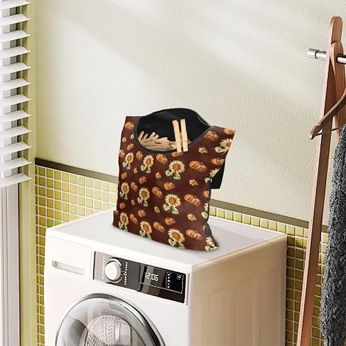 Sunflower Clothespin Bags Pumkpin Space-Saving Clothespin Storage Hanger Bag, Thanksgiving Hanging Storage Organizer with Hanging Rope for Home Outdoor Supply
