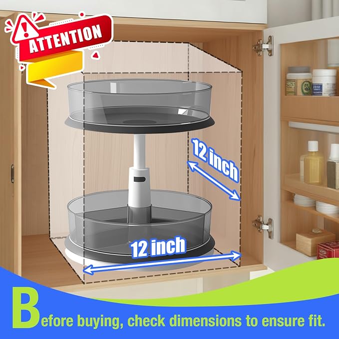 Lazy Susan Organizer for Medicine 2 Tier Pill Bottle Turntable | Clear Grey, 11 Inch, for Vitamin, for Cabinet, for Pantry, with Large Spice Rack