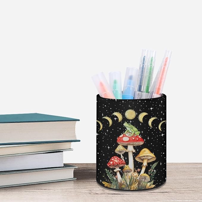 Mushroom Frog Pen Holder Pencil Cup for Desk Organizer | Cute Makeup Brush Holder PU Multifunctional Office Suppliesfor Decor Home Classroom School