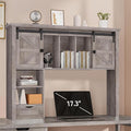 Large Desktop Bookshelf with Sliding Barn Door, 47.2''W Desk Shelf Display Rack, Desktop Organizer Storage Rack with 7 Cubbies and Drawer, Home, Desk Shelf for Office, Dorm, Vanity, Oak
