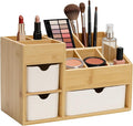 Bamboo Desktop Organizer with 3 Drawers, Drawer Tabletop Storage Organization Box for Home/Office, 3-Tier Makeup Vanity Organizer for Dresser Countertop, Detachable Divider