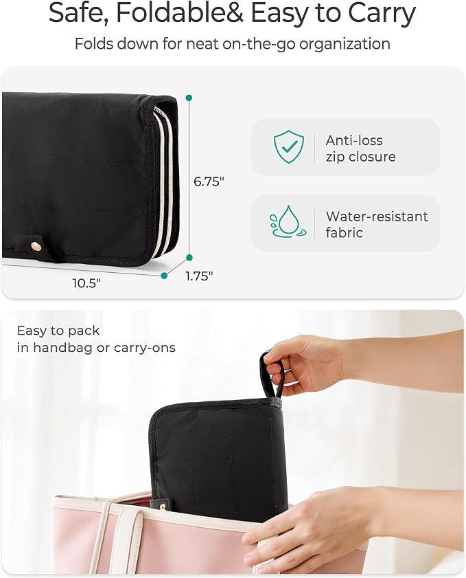 Marscamd Travel Jewelry Case Organizer, Foldable Jewelry Bag, Black | with Zipper Jewelry Bag for Earrings, Rings, Necklaces, Bracelets, Brooches