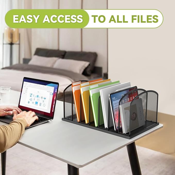 MINDEPOT Desk File Organizer 7 Sections Upright Mesh File Sorter Organizer for Desk, Office Organization File Holder for Home, Office & Classroom (Black, 2Pack)