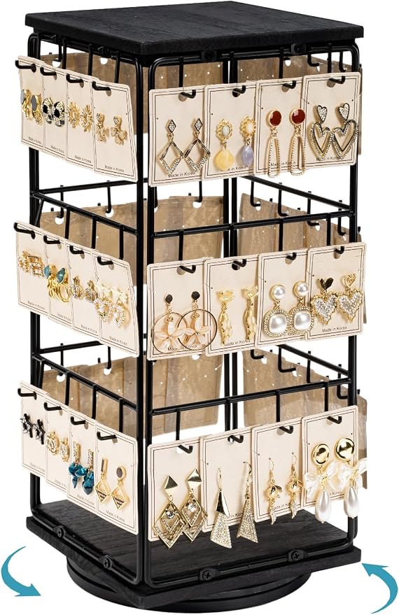 360 Rotating Earring Display Stands for Selling, Earring Rack Display Holder Stand, Jewelry Display for Vendors Selling Earring Cards, Necklaces, Bracelets, Hair Accessories (48 Hooks)