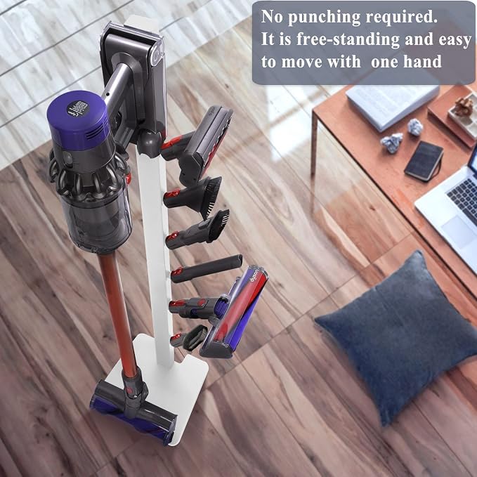 XIGOO Dyson Vacuum Stand for Gen5 Detect V15 V12 V11 V10 V8 V7 V6 | Vacuum Stand for Dyson Cordless Vacuum Cleaners and Accessory, Heavy-Duty Metal Bracket Holder with 6 Hooks, White