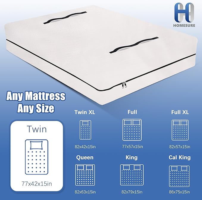 HOMESURE 2 Pack Mattress Bags for Moving and Storage with 8 Handles - Semi-Transparent, Twin