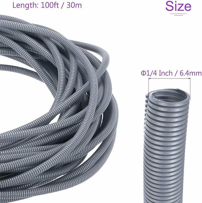 DMiotech 100ft Wire Loom Split Tubing 1/4 Inch(6.4mm) ID, Cord Protectors from Pet Flexible Conduit Cable Management for Office Home Garden, Gray