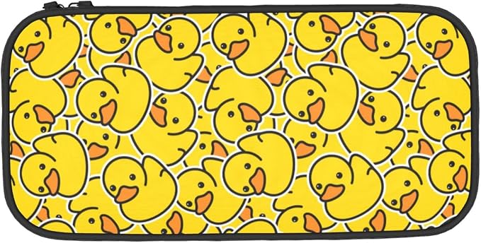 Perinsto Cute Rubber Ducky Pencil Case Big Capacity Multi Compartment Stationery Box Yellow Cartoon Ducks Pencil Pouch Holder Desk Organizer For School Office Home, Black