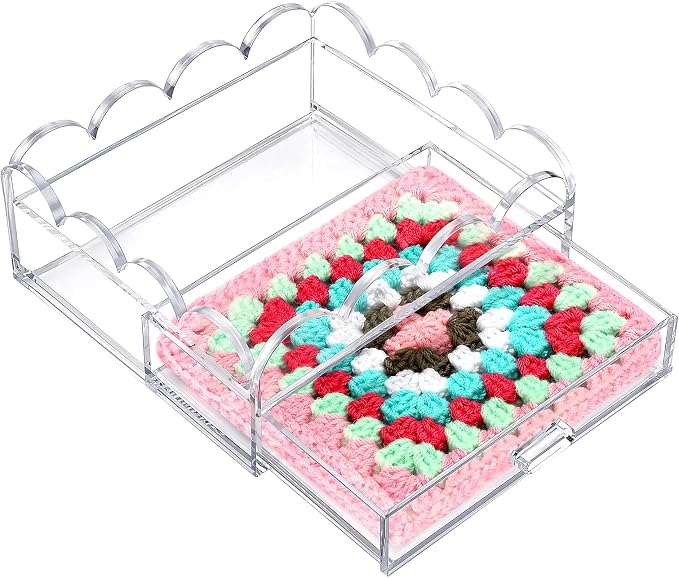 Acrylic Tray with Drawer 5" x 5" Scalloped Clear Acrylic Display Tray for Insert Needlepoint,Desk PMMA Organizer for Perfume Necklace Lipstick Cosmetic Bedroom Bathroom Napkin Tray