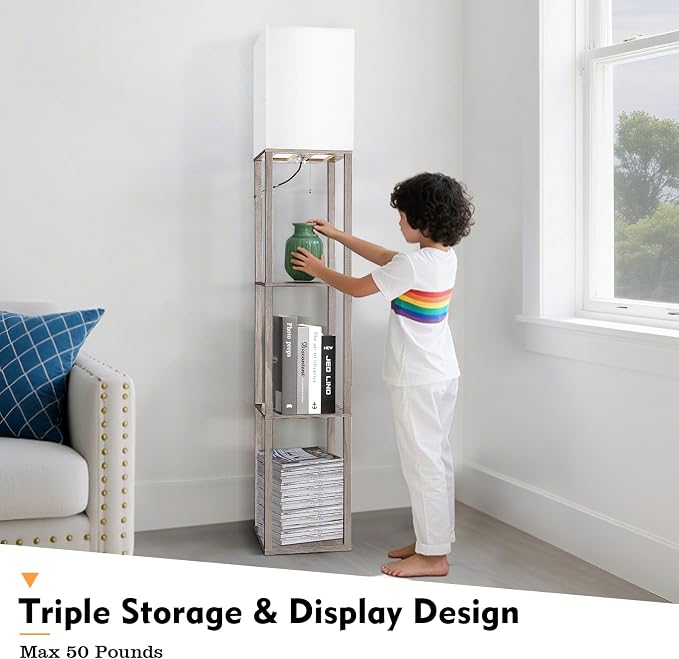 RUNTOP Floor Lamp with Shelves, Shelf Lamp with 3 Color Temperature LED Bulb,Lamps for Living Room, Standing Lamp Modern Tall Standing Light Display Shelf Floor Lamps for Bedroom, Office Home Decor