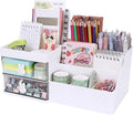 Meiikun Desk Organizer, Makeup Organizer with 2 Drawer, 7 Compartment & a Top Tray, Desktop Organizers and Storage for Women, Cute Home organization Bathroom, 11" x 5.7" x 4.7" (White)