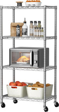 Golpart Shelves Storage Shelf Wire Closet Bathroom Organizers Metal Pantry | 4 tier Kitchen Garage Shelving Unit Laundry Room Organization Home Rack Net Basket White with Wheels 14”D X 24”W X 48.9”H