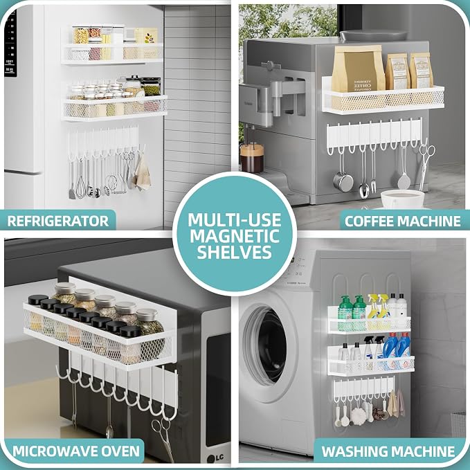 Magnetic Spice Rack for Refrigerator, 3 Pack Magnetic Shelf for Refrigerator, Movable Magnetic Basket is Used for Side Storage in Ovens, Microwaves, or Washing Machines