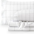 Bare Home California King Sheet Set - Luxury 1800 Ultra- Soft Double Brushed Microfiber - Deep Pockets - Easy Fit - 4 Piece Bedding Sheet Set (California King, Grid - White/Grey)