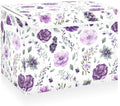 CaTaKu Large Fabric Storage Bins With Lids, Watercolor Purple Floral Storage Boxes With Handles for Organizing Clothes, Collapsible Storage Cube Bins Baskets for Shelves