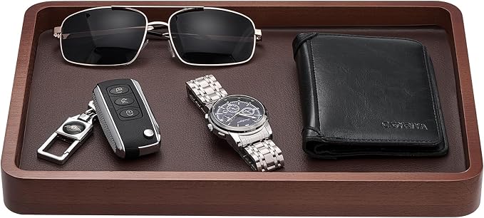 ProCase Wood Valet Tray for Men, Key Tray, Desk & Nightstand -DarkBrown | Wood Catch-All EDC Tray for Nightstand Decor, Desk & Entryway, Holds Keys, Wallets, Watches, Phones & Coins
