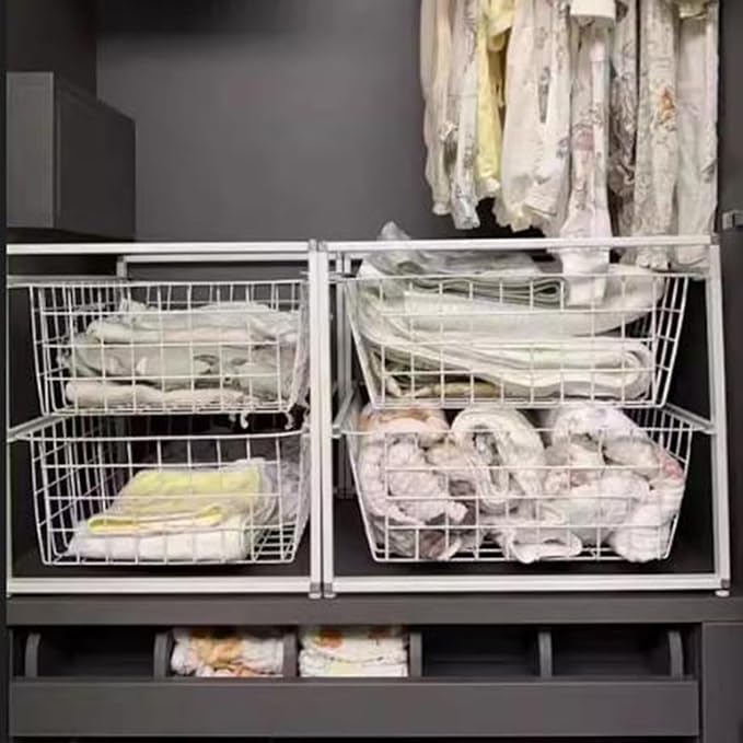 Compact Hanging Pullout Drawer Basket, Stackable Shelf Baskets Organizer,Shelf Steel Wire Pullout Hamperfor Kitchen,Pantry,Wardrobe(450x370x780mm)