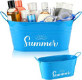 Blulu Summer Storage Bucket Metal Poolside Basket Above Ground Pool Bin Summer Basket Outdoor Storage for Sunscreen Goggles Flip Flop Spf Swimming Camping Beach Accessories Decor(Blue)