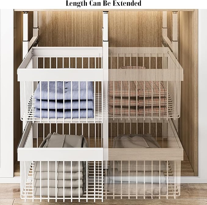 Expandable Cabinet Pull Out Basket,Carbon Steel Stackable Storage Bins,1-3 Tier Stackable Shelf Baskets Organizer,for Office Bathroom Bedroom(1 tier)