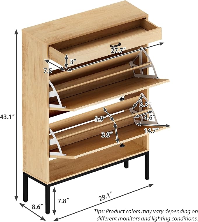 XIAO WEI Shoe Cabinet, Shoe Storage Organizer Cabinet with 2 Flip Wavy Line Drawers, Freestanding Shoe Rack with Adjustable Shelf for Entryway, QH242-1