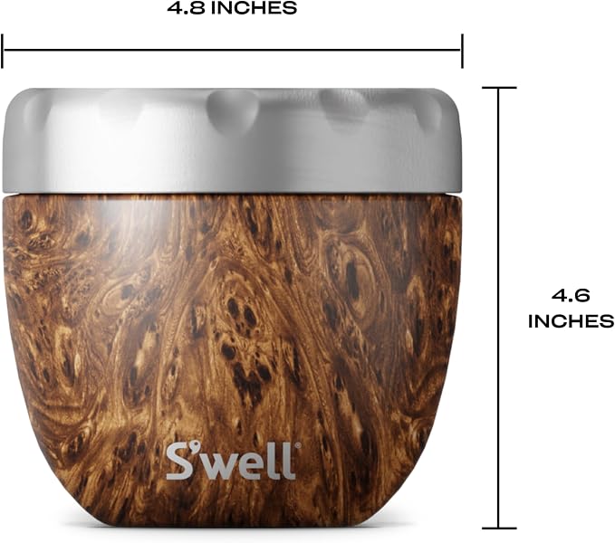 S'well,Stainless Steel Eats 2-in-1 Nesting Food Bowls, 21.5 oz, Teakwood