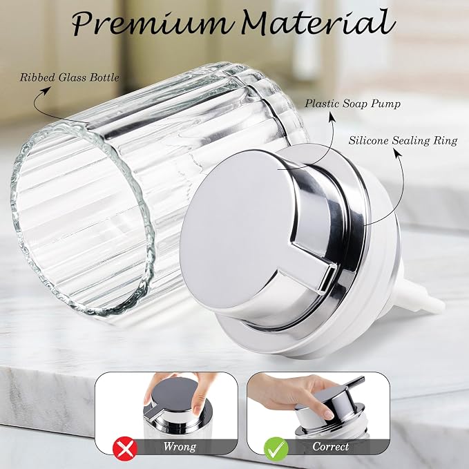 Amolliar Foaming Soap Dispenser, Plastic Pump Clear Glass Soap Dispenser, 8OZ Refillable Hand Soap Dispenser for Bathroom, Kitchen, Bath, Soap Pump Bottle for Liquid or Lotion Dispenser(Silver 1 Pack)