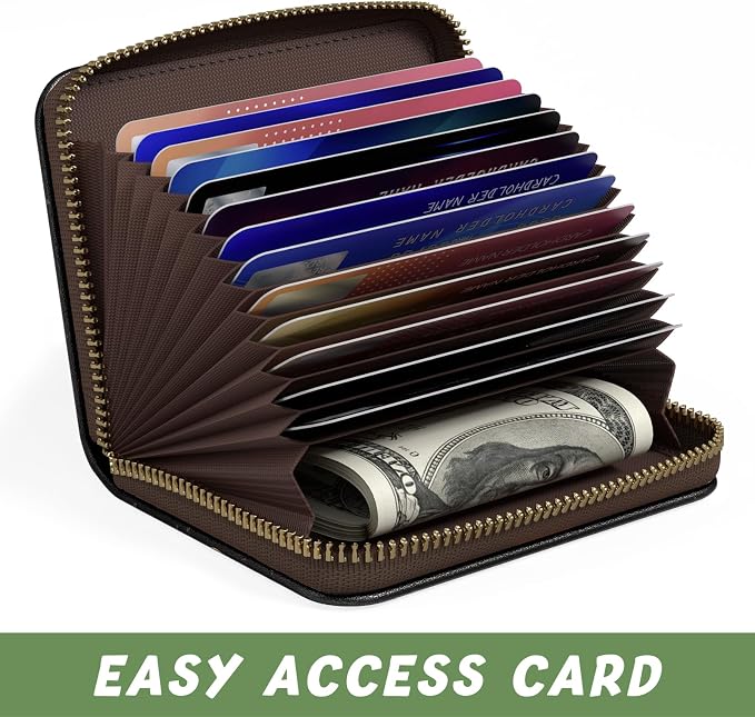 Aiawoxc Credit Card Holder, Small RFID Wallet Slim Leather Card Organizer Case with Zipper and Keychain, Mysterious Cosmic Galaxy