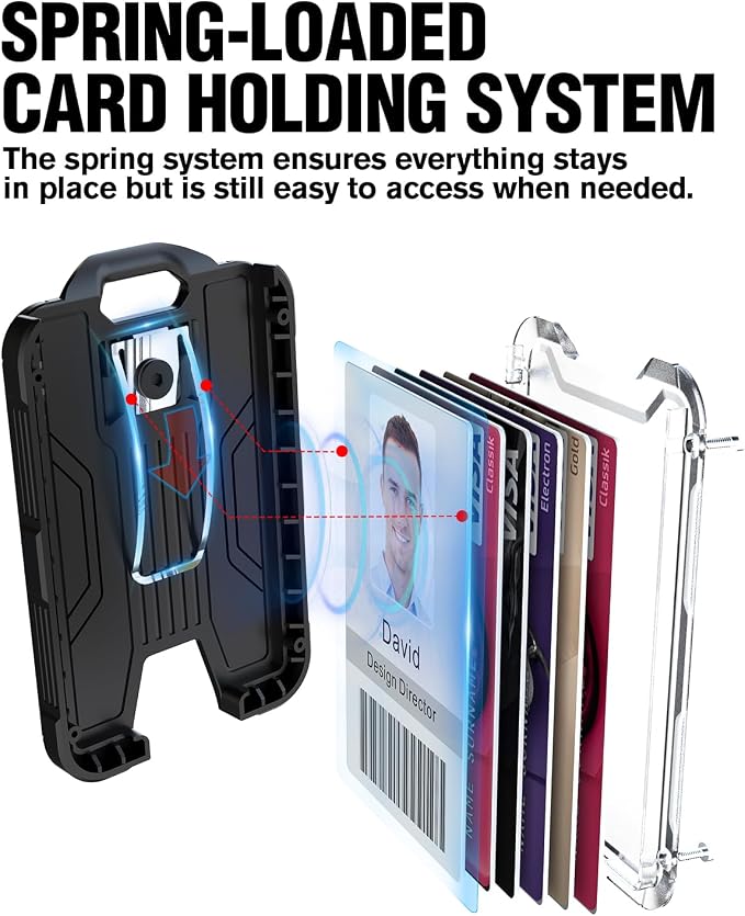 LIUGX Badge Holder with Breakaway Lanyard, Carbon Fiber-Texture, 6 Cards | American Flag, Quick Release Detachable Buckle, Metal Clip, Heavy Duty ID Card Holder, for Work, Office, Easy to Use, Blue