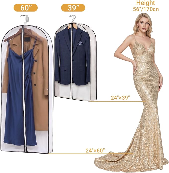 39" Clear Garment Bags for Hanging Clothes,4" Gusseted Suit Bags for Closet Storage Non-woven Back,Hanging Clothes Storage Suit Cover Bags with Zipper for Coats,Jackets,Shirts