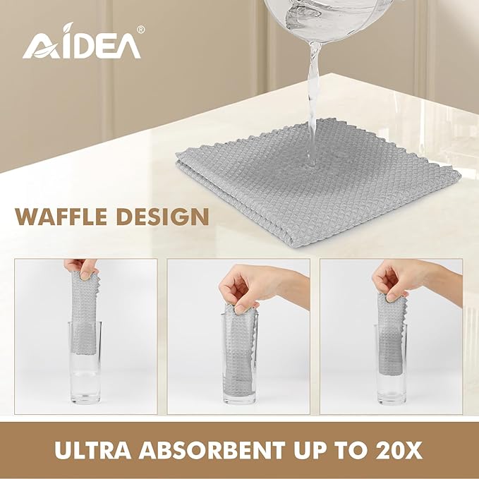 AIDEA Microfiber Cleaning Cloth for Glass 12PK, Grey, Lint Free Cloth Polishing Cleaning Rags, Stainless Steel Wipes, Barista Coffee Towel, Magic Cleaning Cloth for Glass, Windows, Mirrors, 11×11"