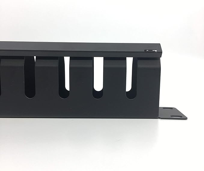 2 Pack- Metal 1U 19 Inch Cable Manager 12 Big Slots Horizontal Rack Mount Wire Organizer Cable Management System with Cover and Mounting Screws for 19" Network Cabinet(1UCM12S2PC)