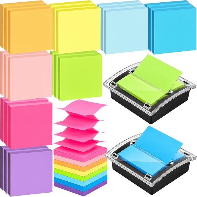 2 Pack Pop Up Sticky Note Dispenser with 24 Pads Pop Up Sticky Notes 3x3 Refills, Sticky Note Holder with 8 Colors Accordion Sticky Notes, Memo Note Pads Back to School Home Office Desk Supplies