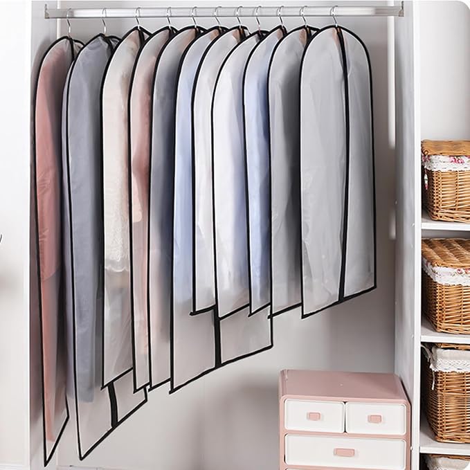 Extra Long Dress Garment Bags 60in Clear Hanging Lightweight Breathable Dust Proof Cover with Study Full Zipper for Storage Clothes and Travel Pack of 6