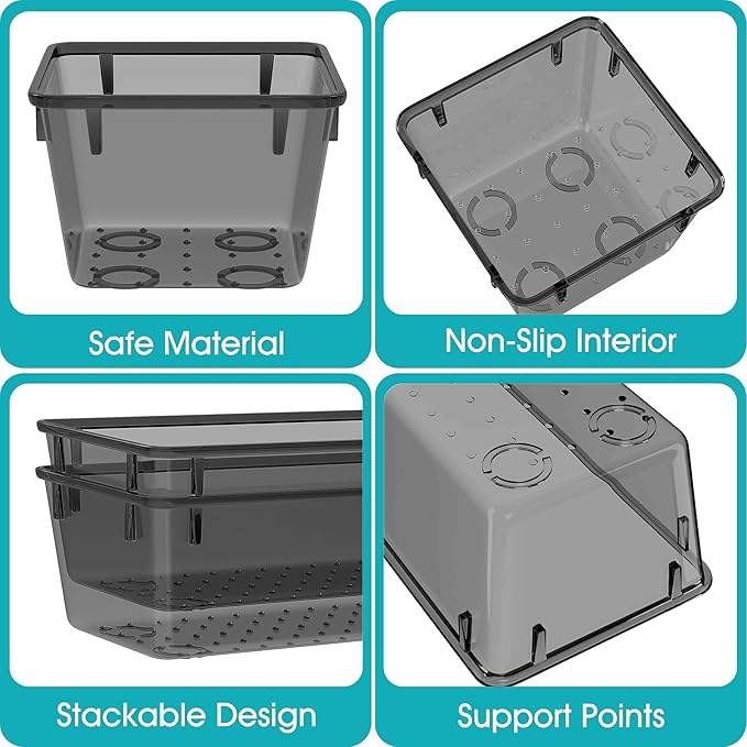StorMiracle 13 PCS Clear Plastic Drawer Organizers Set, 4 Size Desk Drawer Organizer Trays for Makeup, Jewelry, Kitchen Utensils, Gadgets and Office Accessories, Black