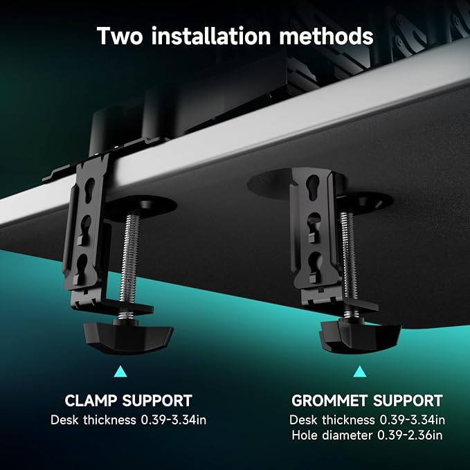 Pholiten Monitor and Laptop Mount for Max 32" Screen and 17" Notebook, Dual Monitor Mount Holds up to 22lbs, Laptop Tray Stand with Gas Spring Arm, VESA 75x75mm 100x100mm