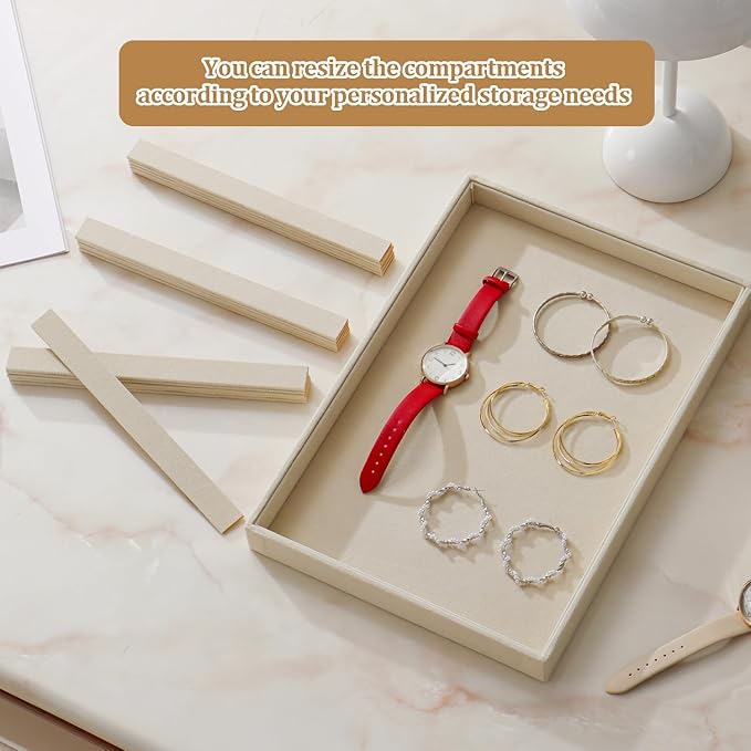 Large Jewelry Organizer for Drawer Insert Velvet Stackable Jewelry Trays for Earring Necklace Bracelet Ring Display (Beige, 16 Grids)